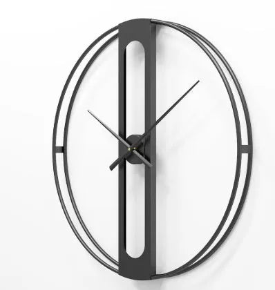 Round metal wall clock with 50cm diameter in black or gold finish, showing silent quartz movement