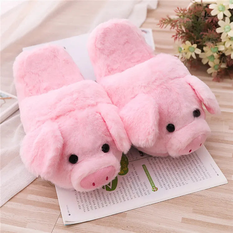 Pink pig floor slippers with short plush fabric and PP cotton filling, sizes 36-39