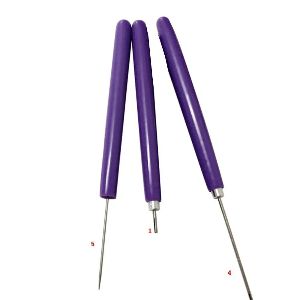 Purple five-piece quilling paper pen set with 0.3mm and 1.3mm slotted pens and a 1.1mm needle stylus.