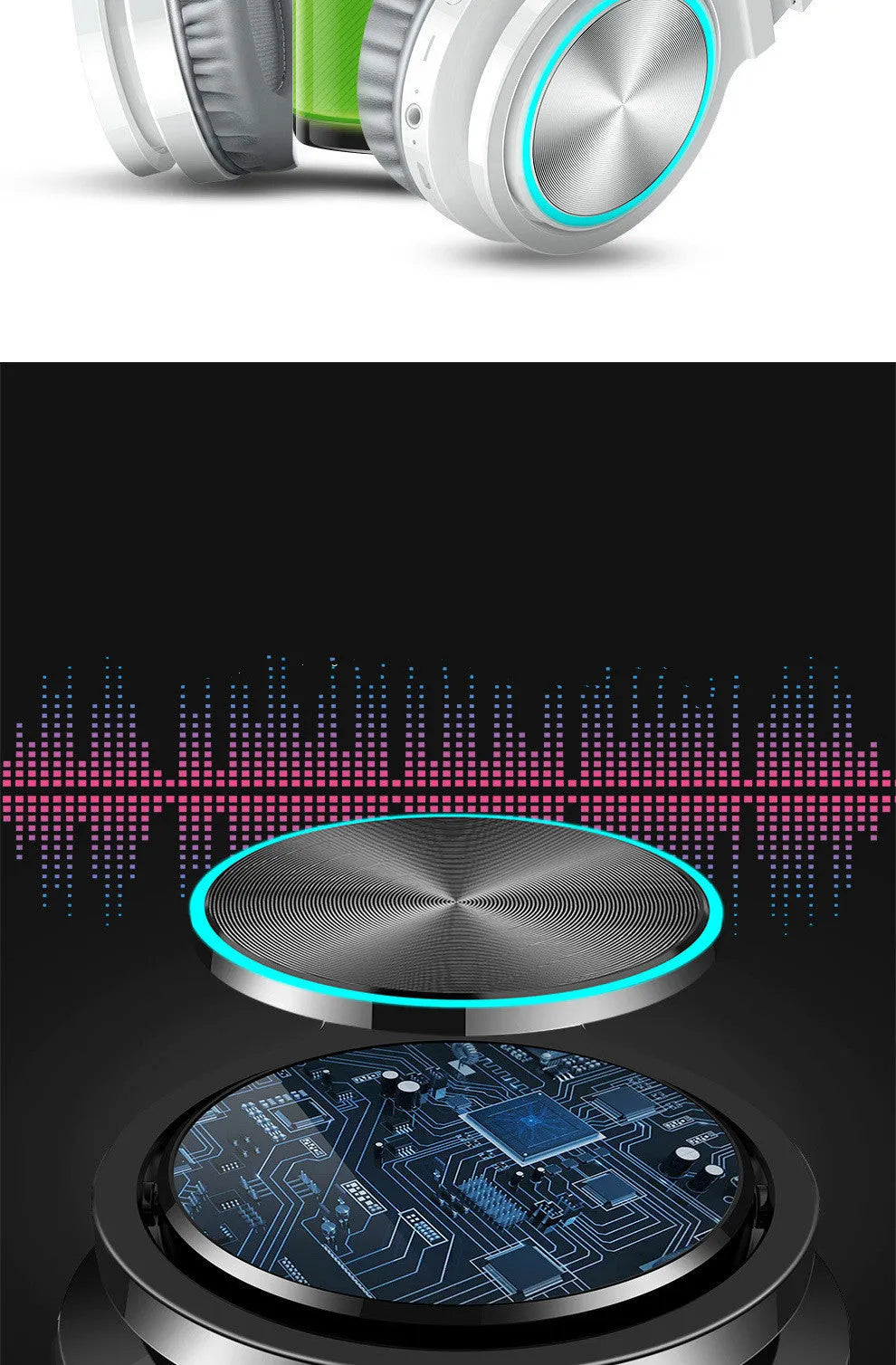 Folding wireless Bluetooth headset in black colour with head-mounted design
