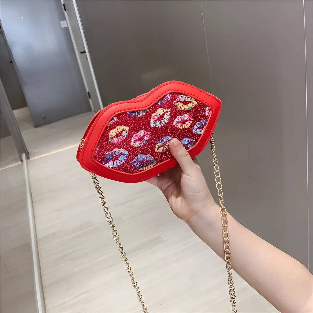 Girl's PU coin purse with zip opening, 125cm shoulder strap, and compact 17cm upper width
