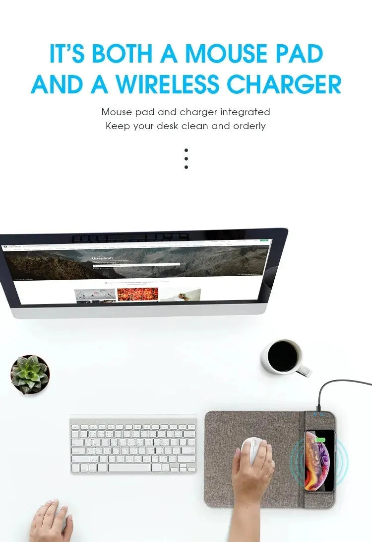 Foldable cloth wireless phone charger showing charging distance and compact folded size