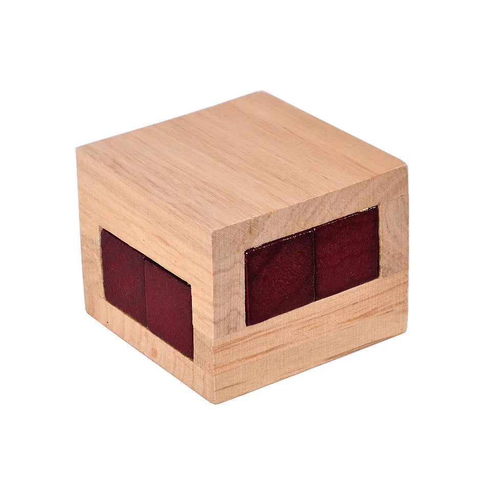 Wooden Kongming lock puzzle 7x7x5.5cm for adults and seniors, colour option A