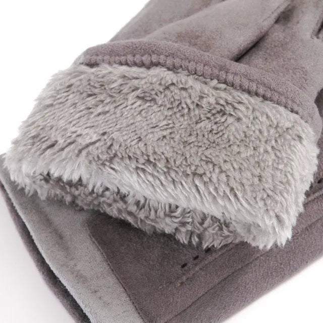 Men's suede winter gloves in black, brown, or grey, wrist length, for autumn and winter