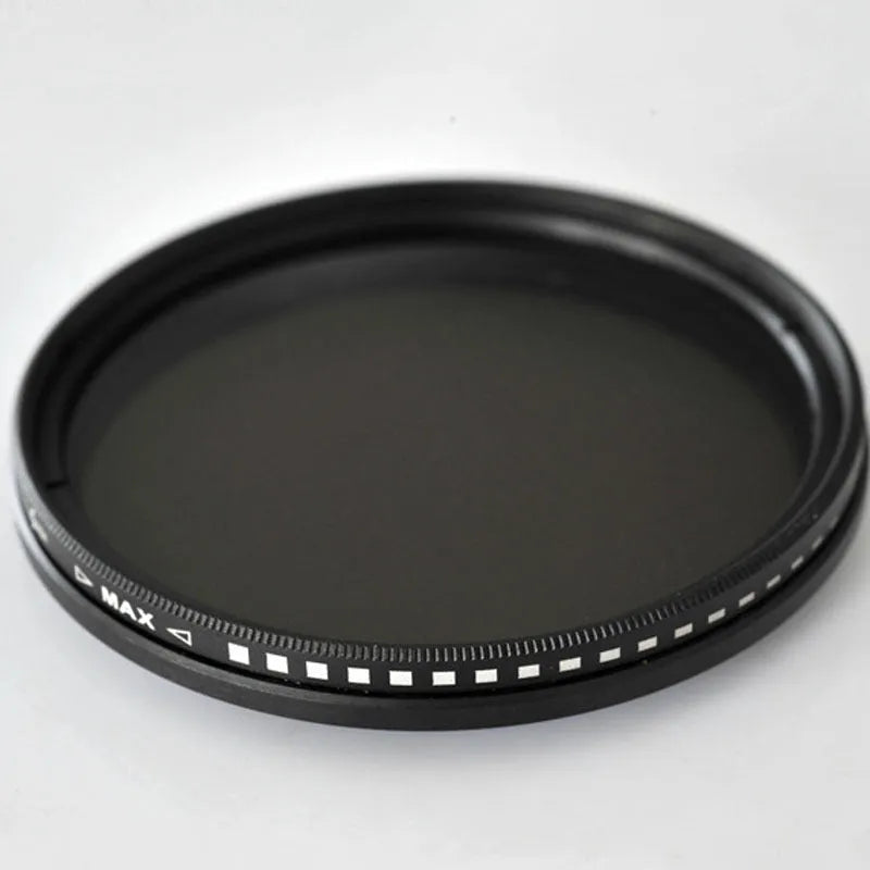 Adjustable multi-diameter camera ND filter set with ND-2, ND-4, ND-8, and ND-400 filters for light reduction