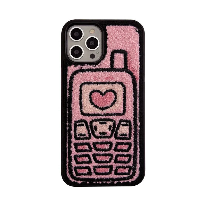 Pink TPU iPhone back cover case with a textured towel embroidery design.