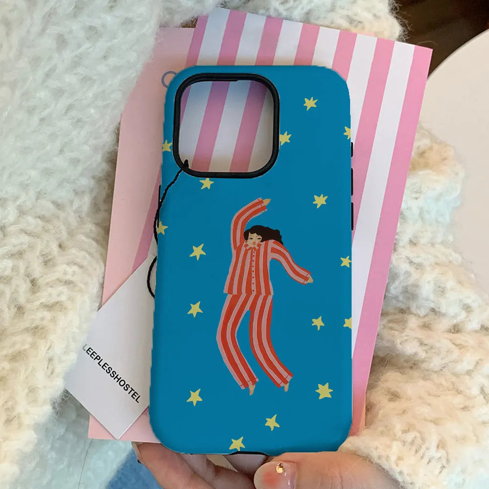 Feilin magnetic phone case with funny pajama girl XINGX illustration, frosted back cover for Apple iPhone 11 to 16