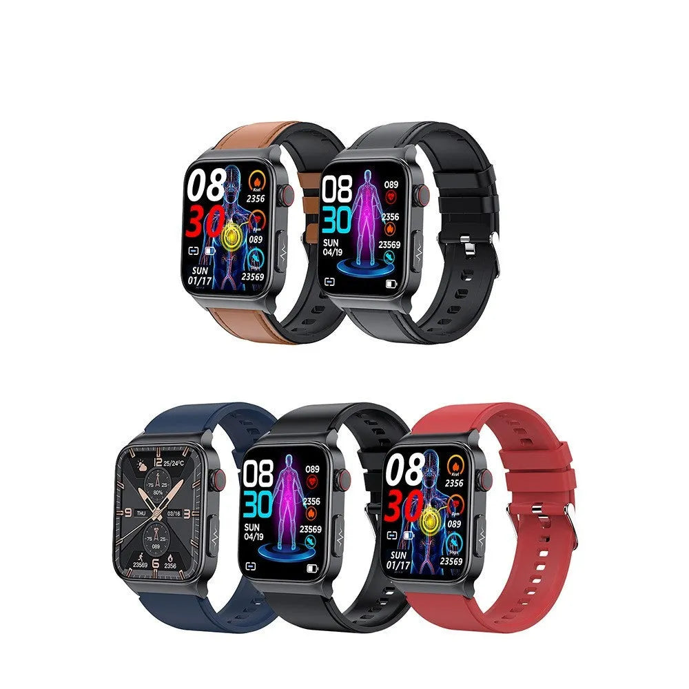 ECG monitoring sports smart watch with square IPS screen, aluminium alloy case and silicone strap