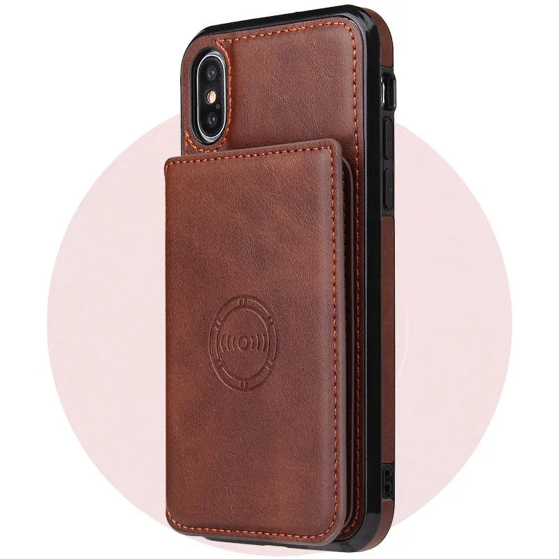iPhone 11 card wallet case in imitation leather with card slots, shown in black colour