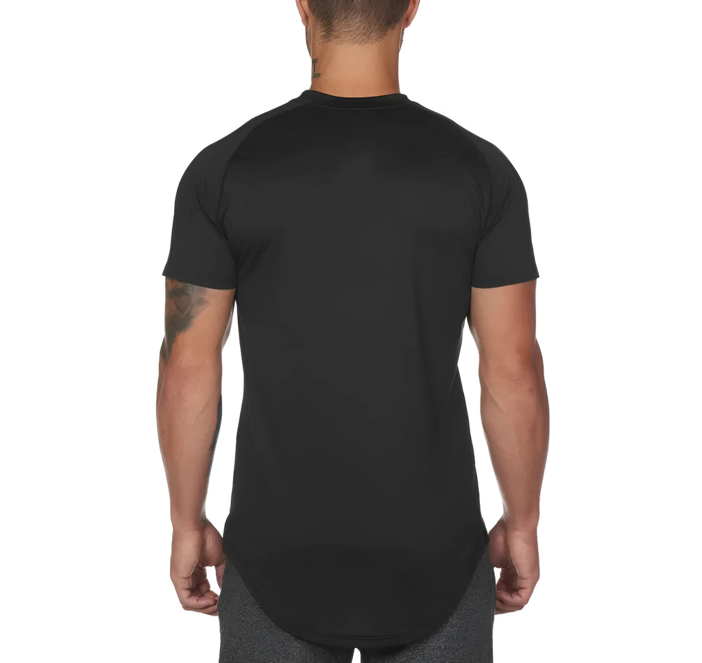 Plain men's fitness shirt in a cotton and spandex blend, shown in Army Green colour.