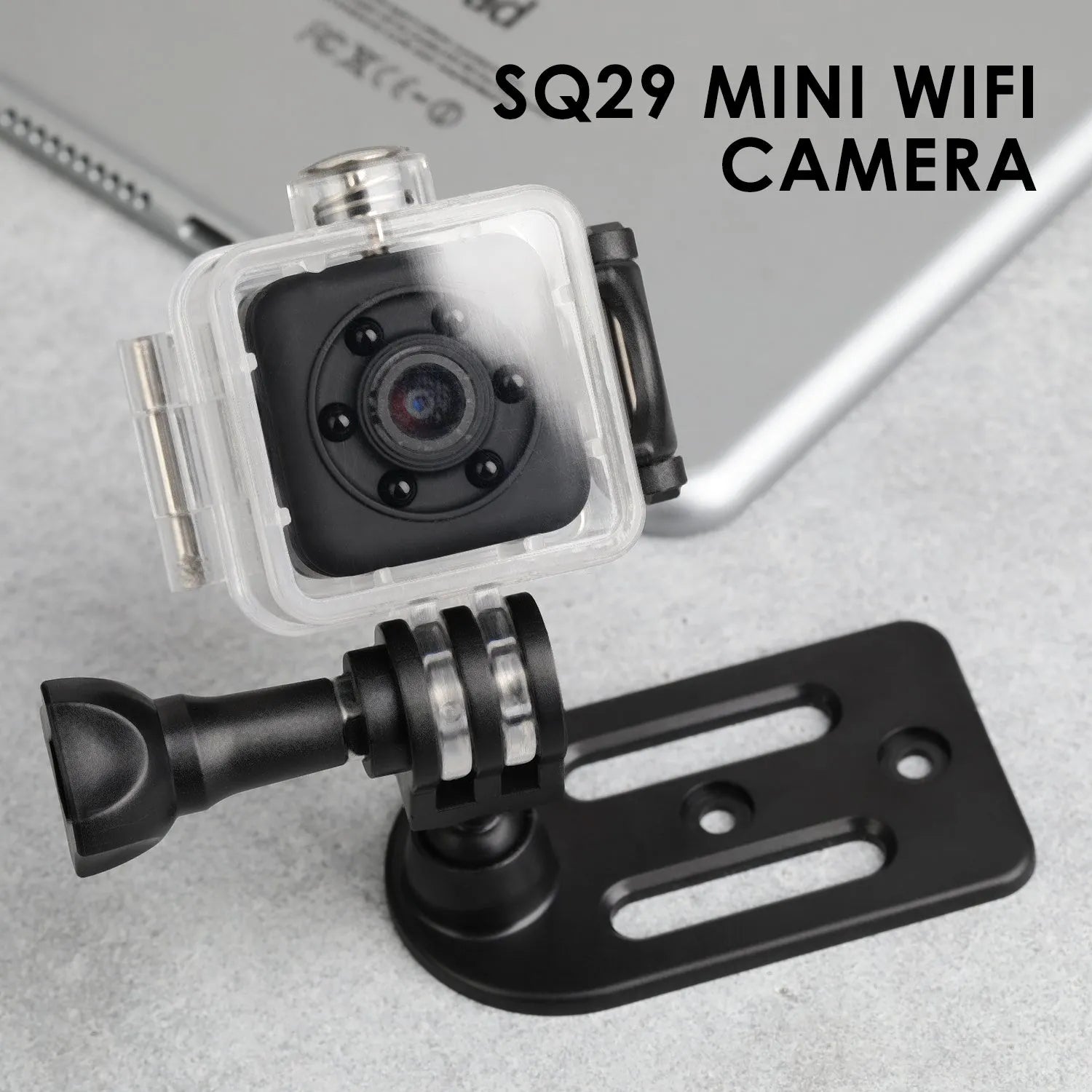 SQ29 waterproof sports camera in black with 240-minute battery and 32GB storage support