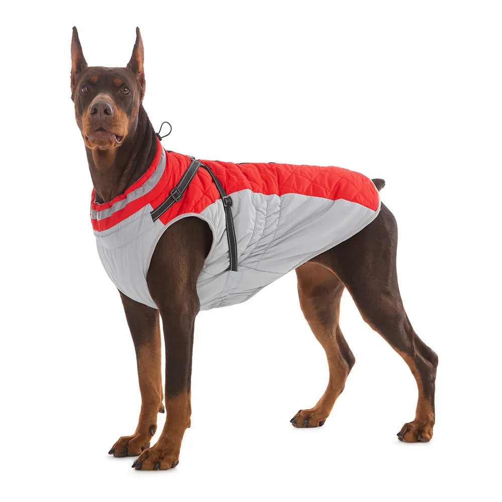 Fleece-lined waterproof zip-up dog jacket in blue, pink, purple or red, sizes S to 5XL