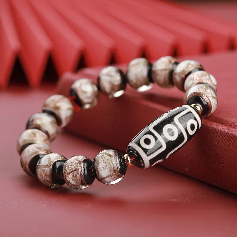 Handcrafted Chinese-style bracelet with ancient five-colour multi-treasure snake beads in colourful coloured glaze