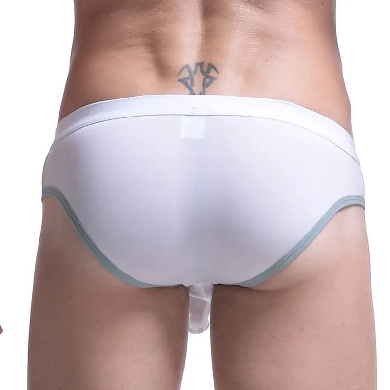 Men's Ice Silk Bazooka Briefs in Army Green colour showing bullet separation design and mid-waist fit