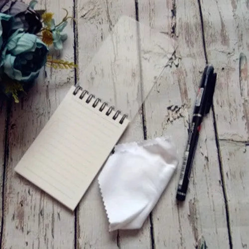 Black and white transparent spiral-bound Business Intelligence Notepad with pen and rag.