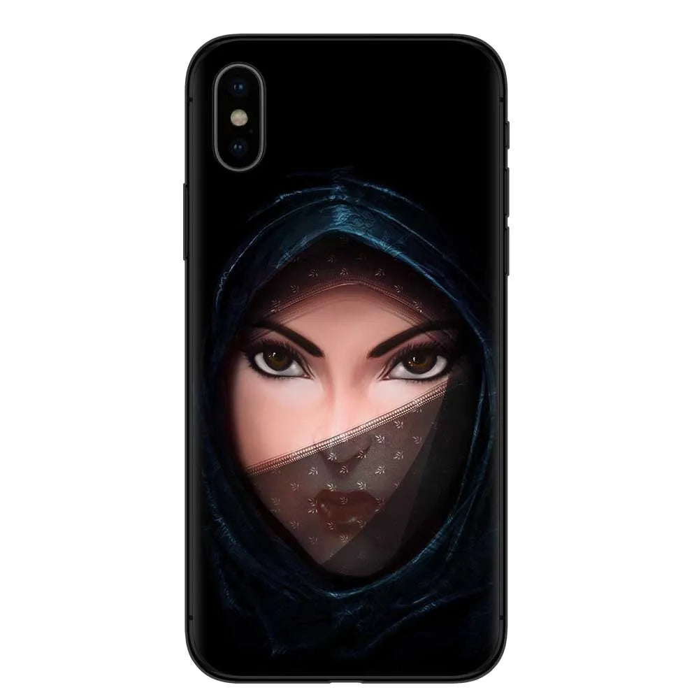 Islamic hijab design phone case with rhinestone floral patterns for iPhone