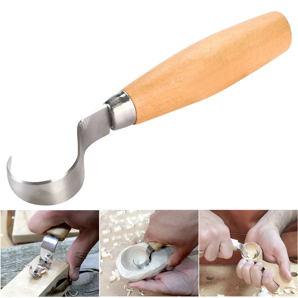 Curve carving knife with wood handle and stainless steel blade for hardwood carving