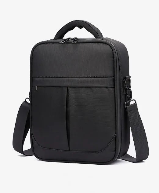 Black Oxford fabric men's messenger shoulder bag shown from the front.