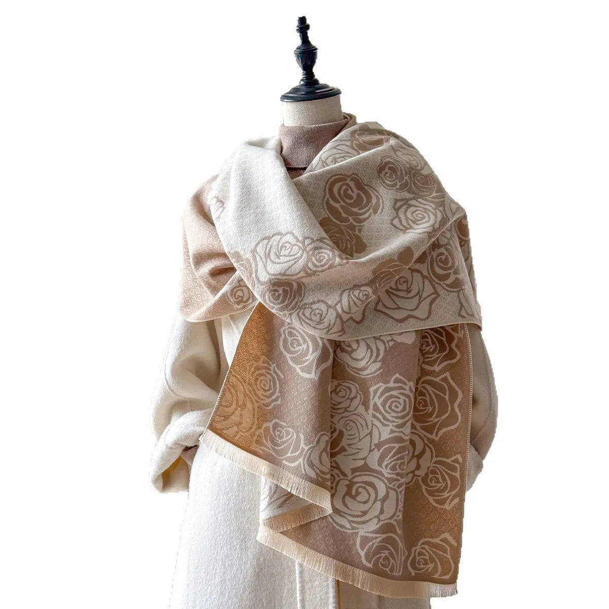 Imitation cashmere thick warm scarf shawl with tassel details in grey colour
