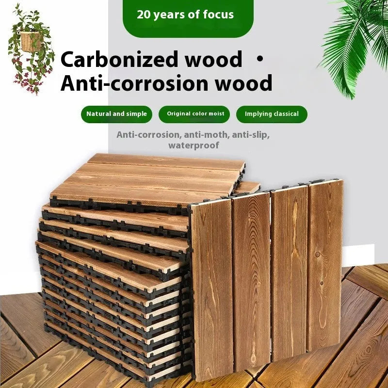 Camphor pine wood flooring tiles showing 30cm x 30cm dimensions with brush wax oil finish