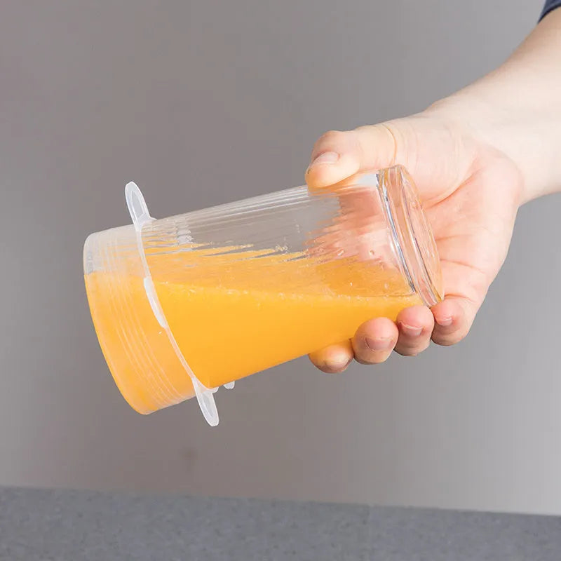 Set of six colourful silicone stretch lids in different sizes for covering food containers.