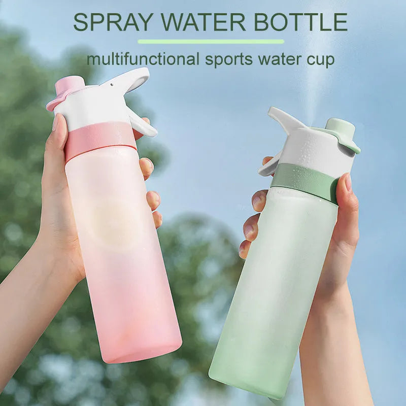 Large plastic spray water bottle with handle strap and leakproof lid in multiple colour options