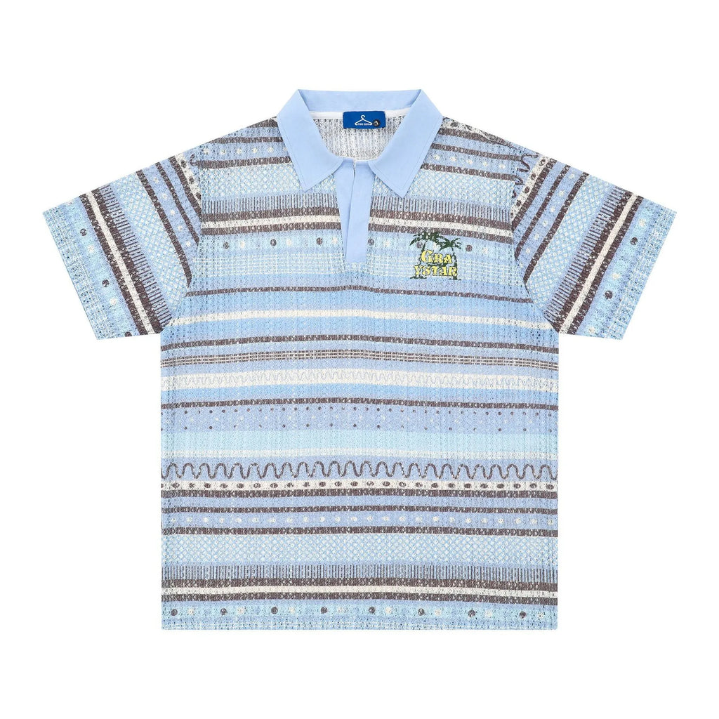 Men's printed casual shirt with loose fit and short sleeves in yellow or blue