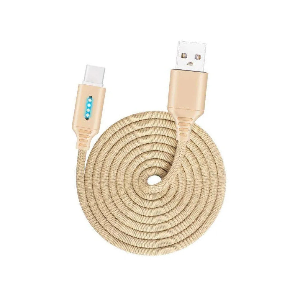 Fabric weaving fast charging cable with Type-C connector showing braided exterior texture