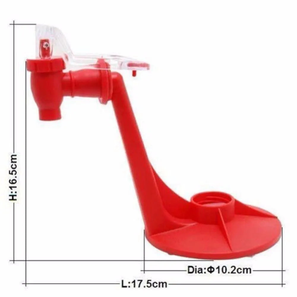 Red plastic Magic Tap soda dispenser for 2-litre bottles with push-in serving mechanism