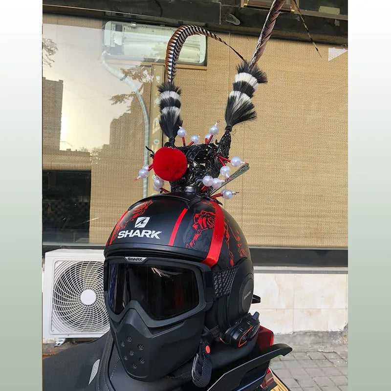 Zijin black crown motorcycle helmet decoration with 1.1m feather for helmet customisation