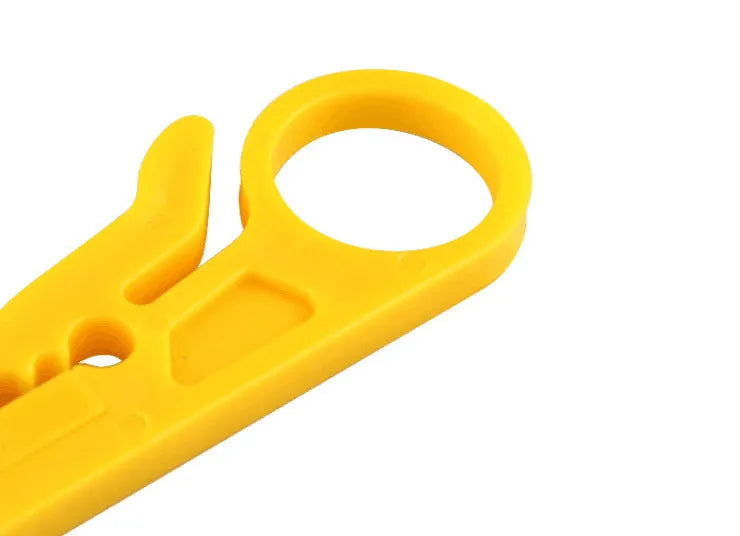 Yellowish rubber wire stripper tool for 0.6mm diameter wires with snap-in metal mechanism