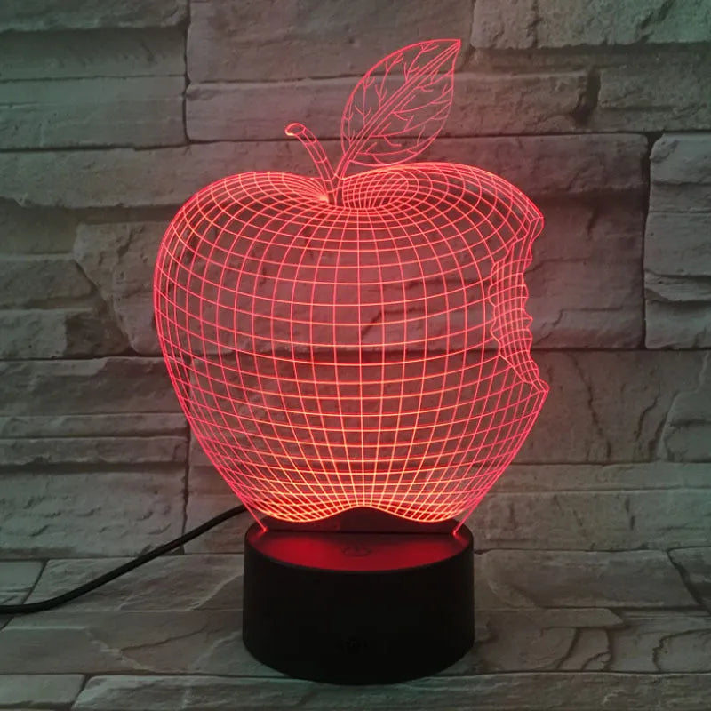 3D fruit colourful night light with touch control, acrylic shade, and seven LED colour options on a table