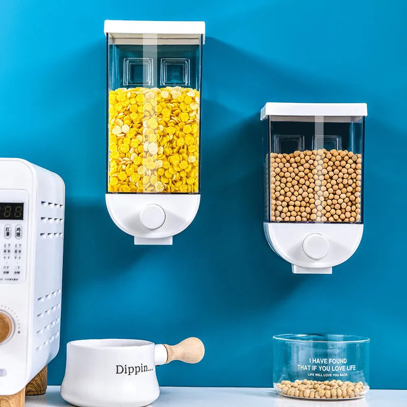 White wall mounted transparent ABS plastic cereal dispenser container for kitchen food storage
