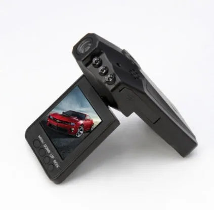 H198 HD six-light infrared night vision car DVR with 2.4-inch screen showing parking monitor display
