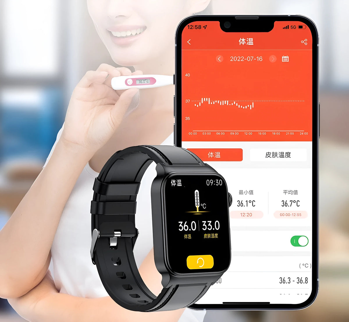 ECG monitoring sports smart watch with square IPS screen, aluminium alloy case and silicone strap
