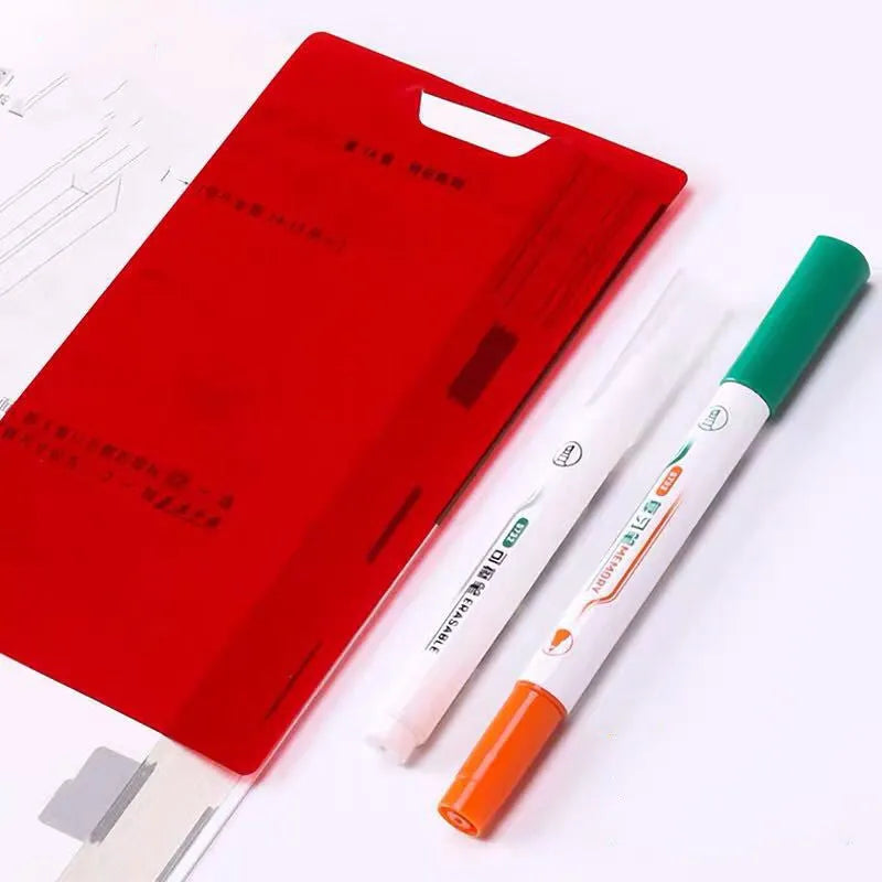 Green erasable highlighter pen and eraser set on a card, plastic oblique tip.