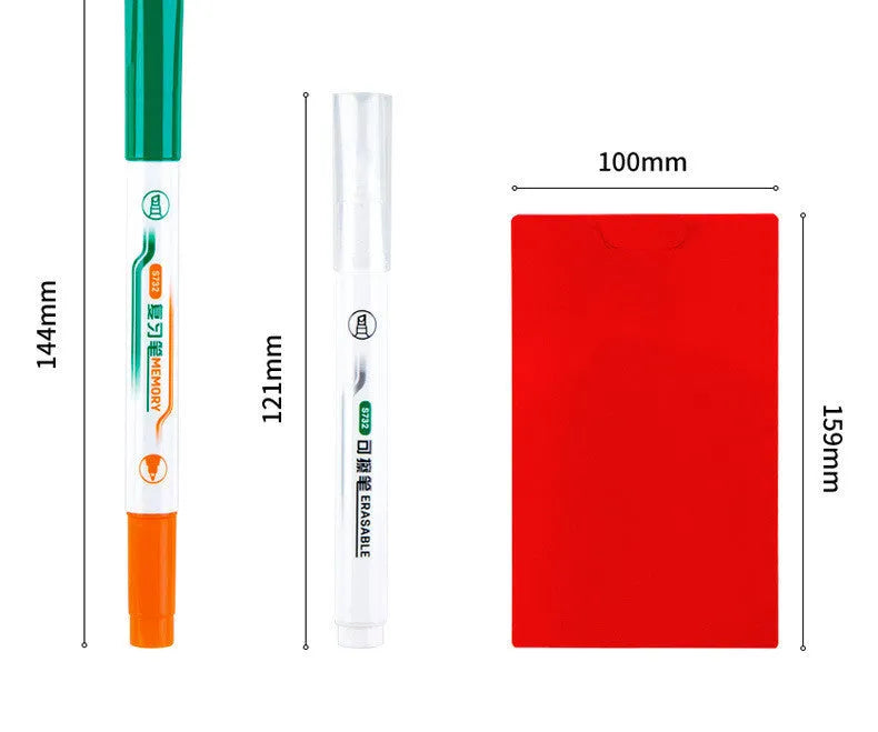 Green erasable highlighter pen and eraser set on a card, plastic oblique tip.