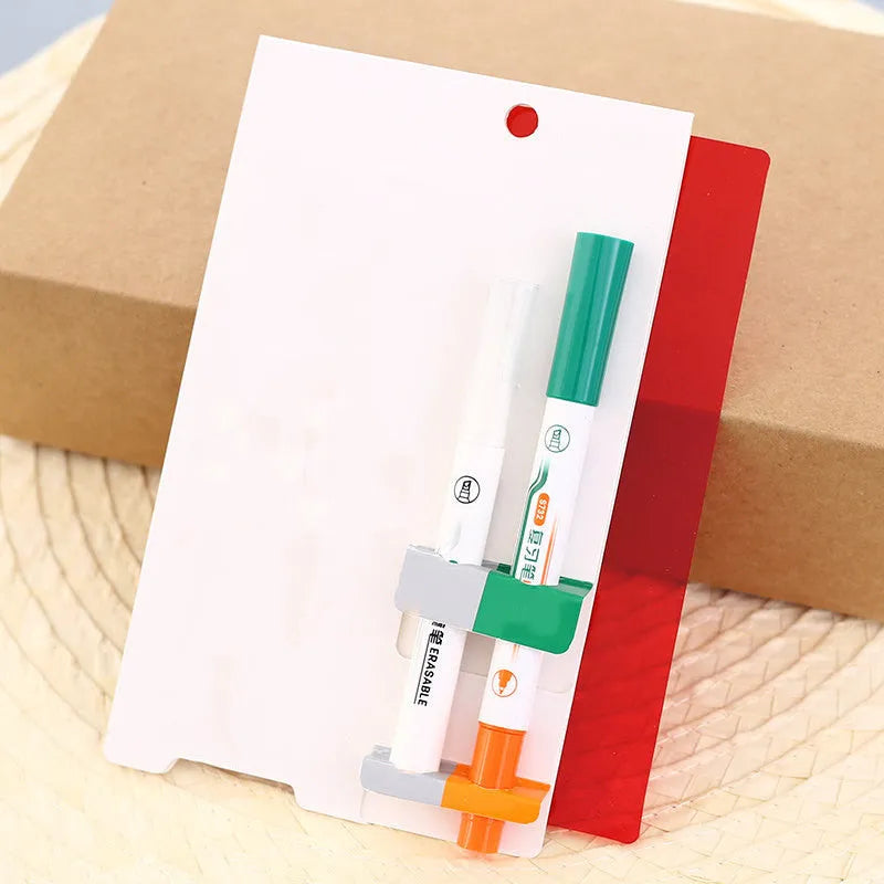 Green erasable highlighter pen and eraser set on a card, plastic oblique tip.