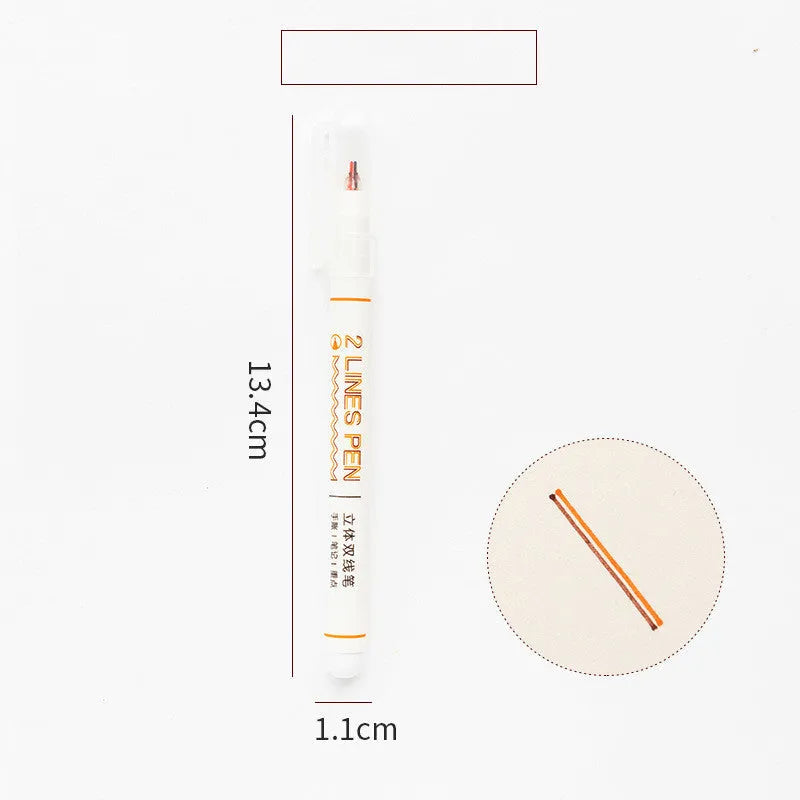 Stereo double line pen showing two-colour 0.5mm tip and 13.4cm plastic body for student highlighting