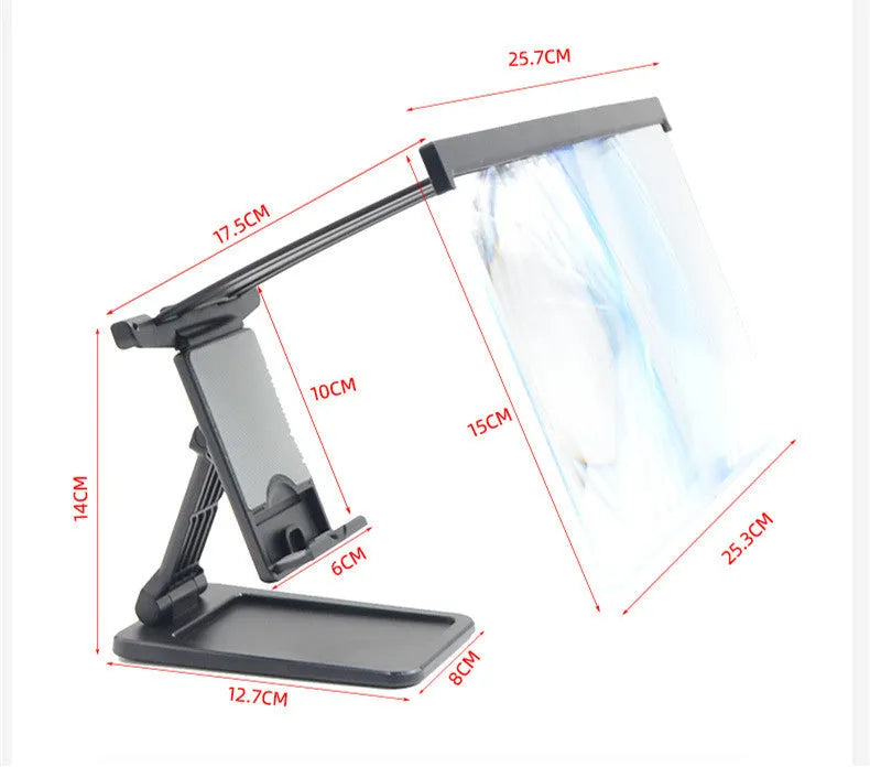 Black L20 split mobile phone screen magnifier with 12-inch display and foldable bracket
