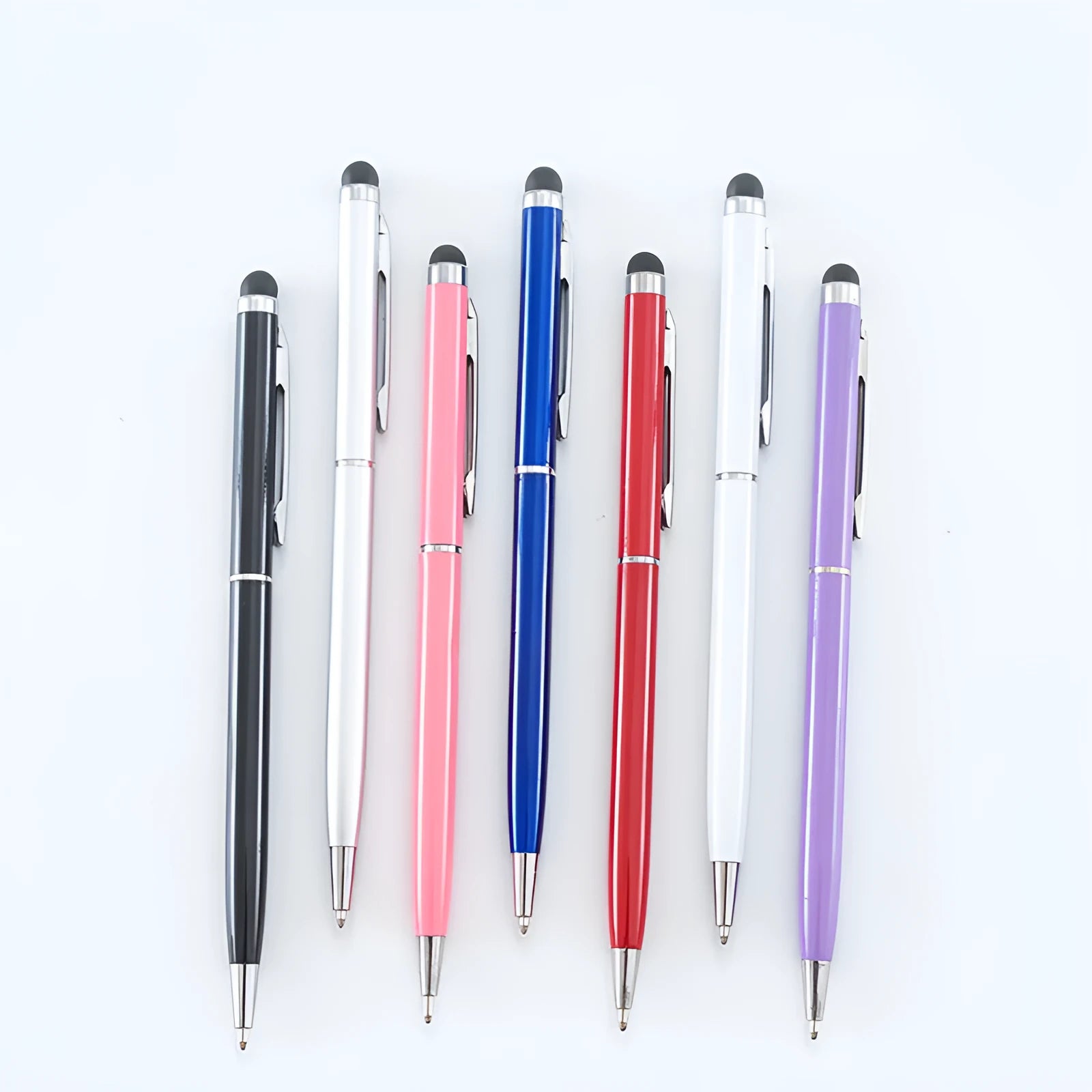 Metal rotating capacitive stylus pen with a fine 0.5mm tip, shown in silver colour.