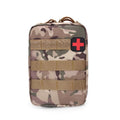 Tactical vest accessory bag with medical pouch in army green, showing Velcro attachment and 15cm dimensions