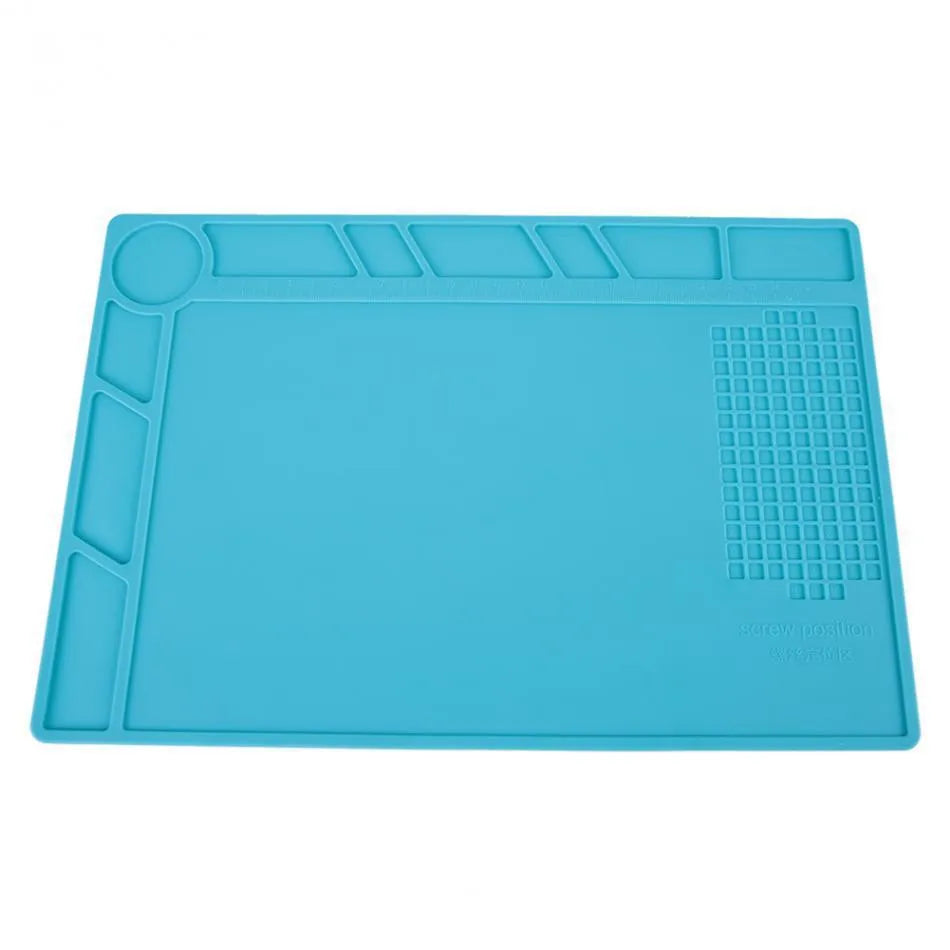 Blue silicone watch repair mat for anti-slip protection on work desks