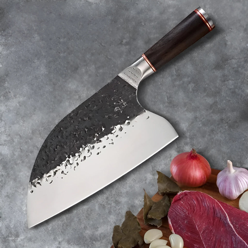 High chromium steel kitchen knife with ebony wood handle for cutting meat and bone