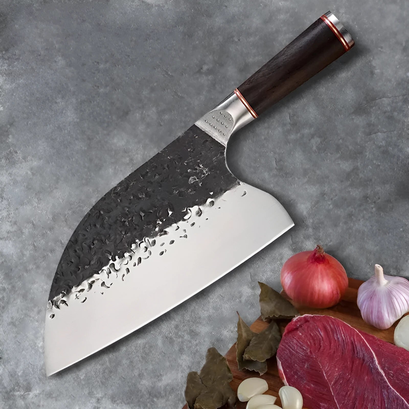 High chromium steel kitchen knife with ebony wood handle for cutting meat and bone