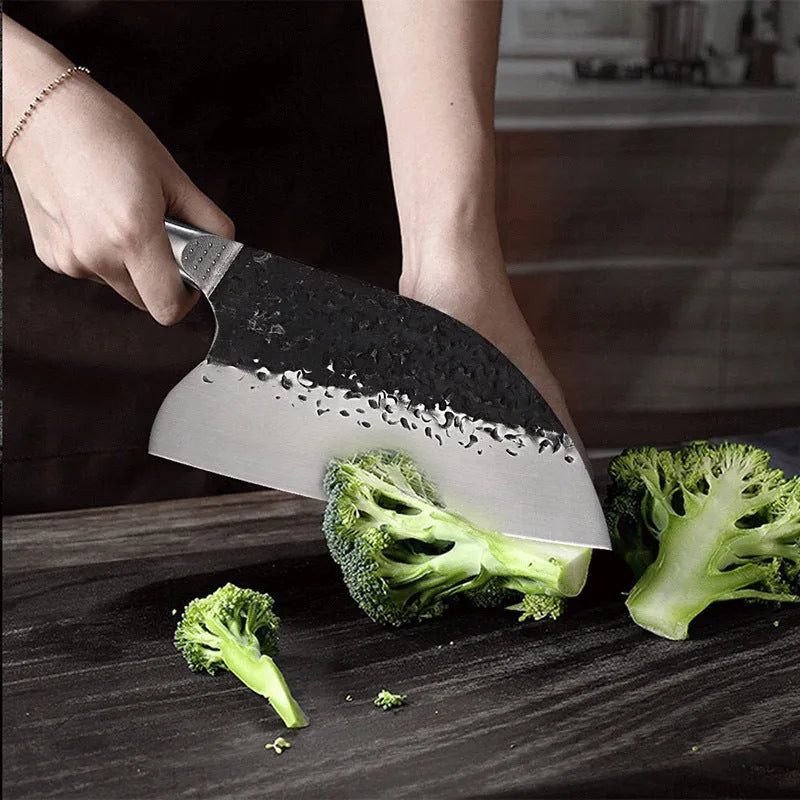High chromium steel kitchen knife with ebony wood handle for cutting meat and bone
