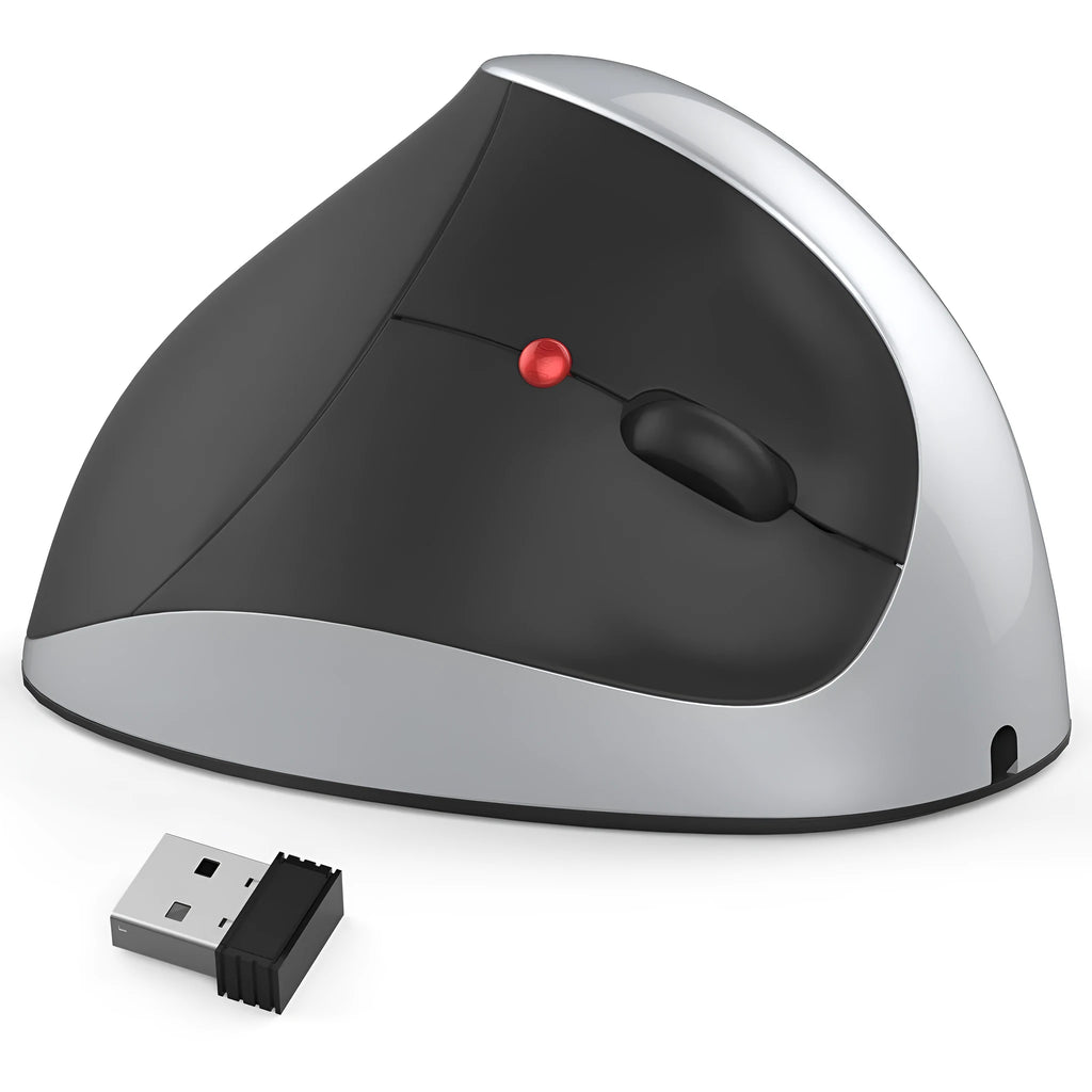 Black vertical rechargeable wireless mouse, 2400dpi optical sensor, six gears, 2.4GHz USB, 10.4 x 7.3 x 6cm