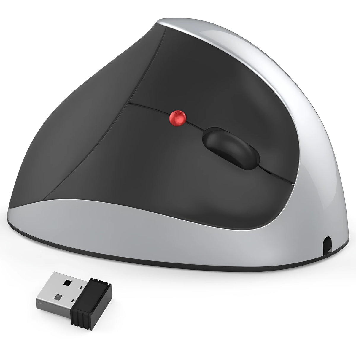 Black vertical rechargeable wireless mouse, 2400dpi optical sensor, six gears, 2.4GHz USB, 10.4 x 7.3 x 6cm