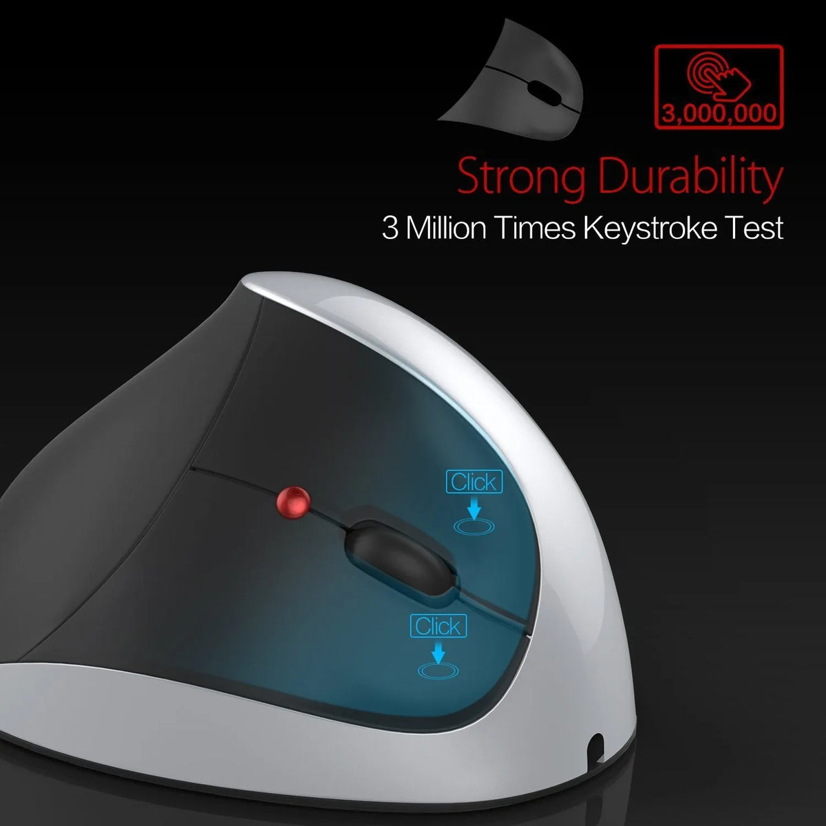 Black vertical rechargeable wireless mouse, 2400dpi optical sensor, six gears, 2.4GHz USB, 10.4 x 7.3 x 6cm