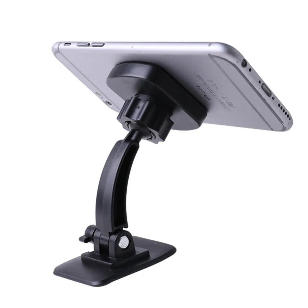 Black adjustable magnetic car phone holder, ABS plastic and magnet, 7x6x8cm, for car centre console or desk